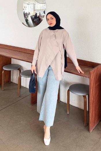 Lamelif Önü Çapraz Bağlamalı Gömlek Taş