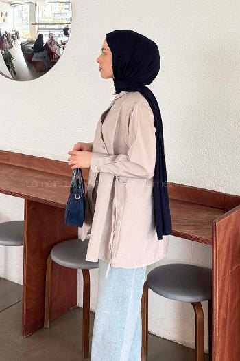 Lamelif Önü Çapraz Bağlamalı Gömlek Taş