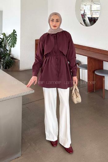 Lamelif Pelerin Detaylı Gömlek Mürdüm