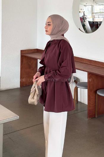 Lamelif Pelerin Detaylı Gömlek Mürdüm