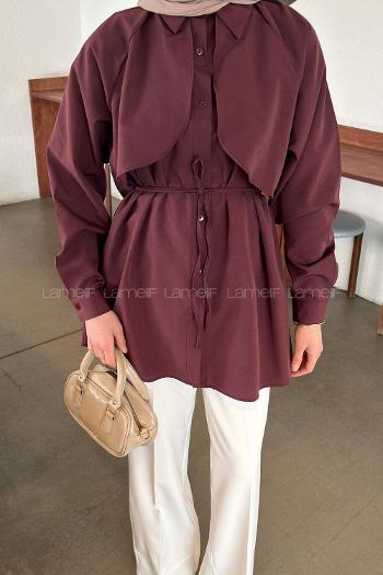 Lamelif Pelerin Detaylı Gömlek Mürdüm