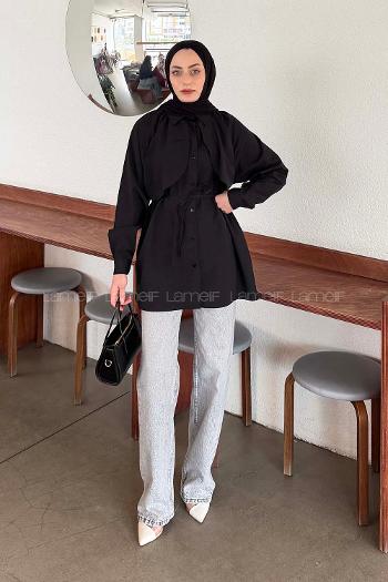 Lamelif Pelerin Detaylı Gömlek Siyah