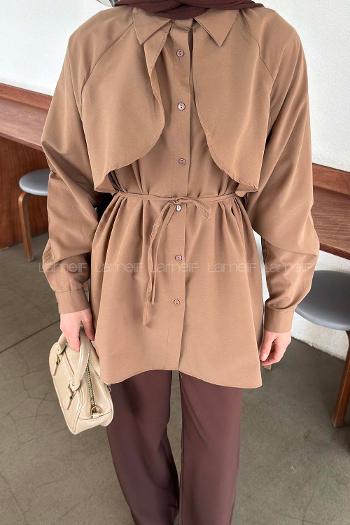 Lamelif Pelerin Detaylı Gömlek Soft Kahve