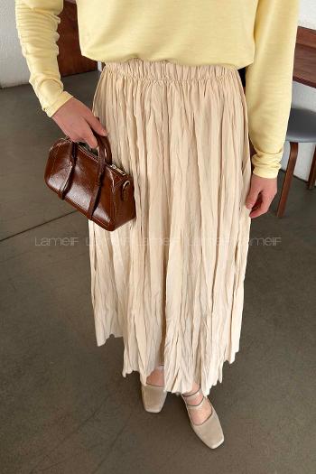 Lamelif Poplin Kraşlı Tesettür Etek Bej