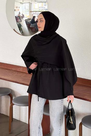 Lamelif Şallı Bluz Siyah