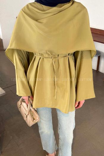 Lamelif Şallı Bluz Yağ Yeşili