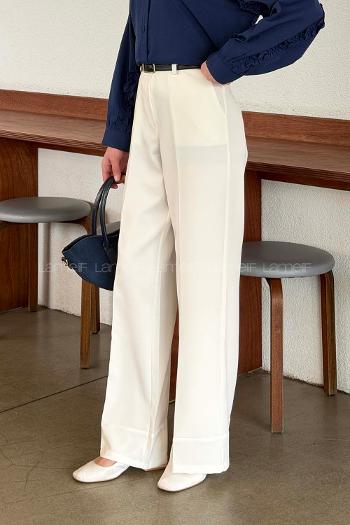 White Crepe Fabric High Waist Material Pants