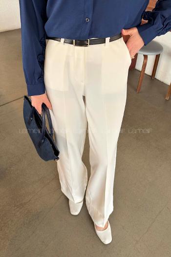 White Crepe Fabric High Waist Material Pants