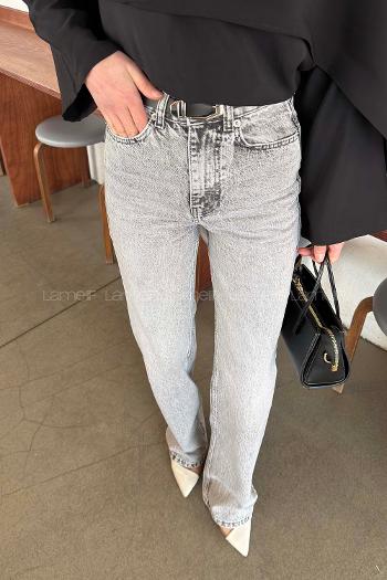 Lamelif Yüksek Bel Straight Leg Pantolon Açık Gri