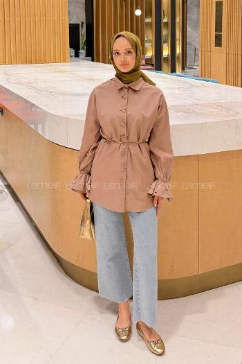 Soft Brown Shirt Collar Long Arm Cotton Shirt