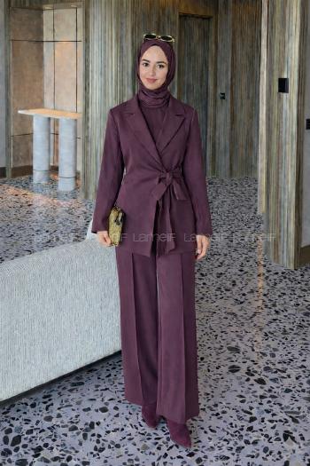 Plum Jacket Collar Long Arm Elastan Polyester Regular Trousers Comfortable Suit