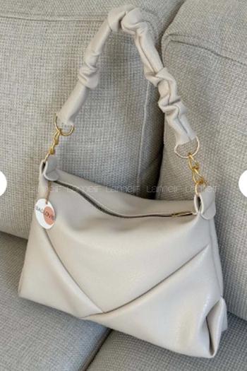 Lamelif Büzgülü Çift Askılı Kadın Omuz Çantası Krem
