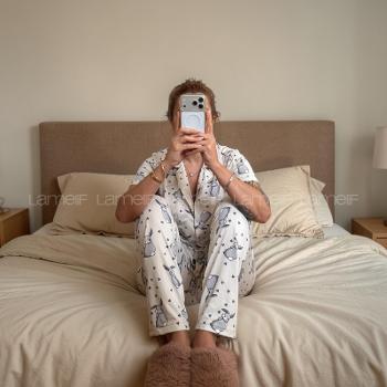 Lamelif Kadın Milan Soft Touch Ön Düğmeli Tavşan Pijama Takımı