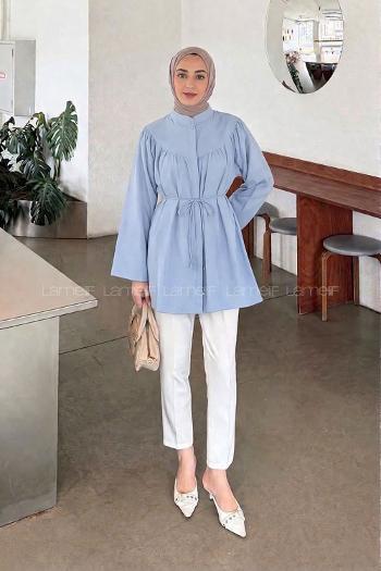 Lamelif Bağlama Detaylı Tesettür Gömlek Bebe Mavisi