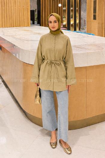 Khaki Shirt Collar Long Arm Viscose Fabric Shirt