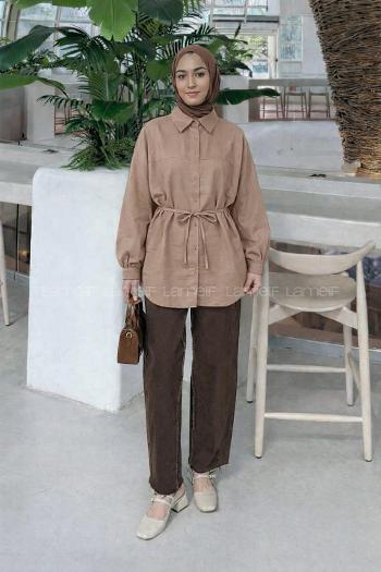 Soft Brown Shirt Collar Long Arm Cotton Unprinted Shirt