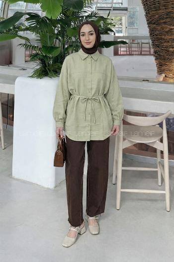 Oil Green Shirt Collar Long Arm Cotton Unprinted Shirt
