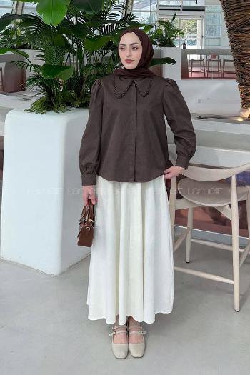 Bitter Brown Peter Pan Collar Long Arm Viscose Fabric Shirt