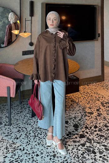 Lamelif Fırfırlı Gömlek Acı Kahve