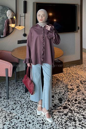 Lamelif Fırfırlı Gömlek Mürdüm