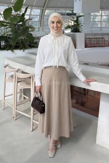 Lamelif Çiçek Detaylı Bebe Yaka Gömlek Beyaz