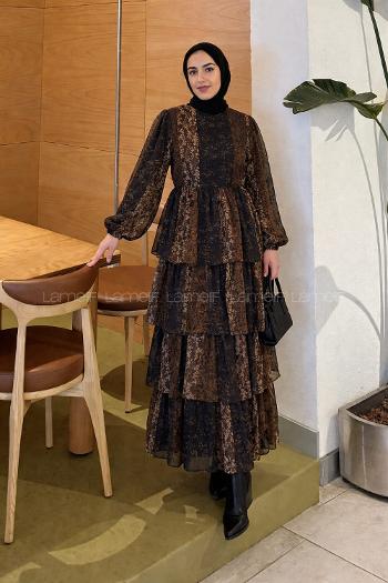 Bitter Brown Crew Neck Crepe Fabric Printed Dresess