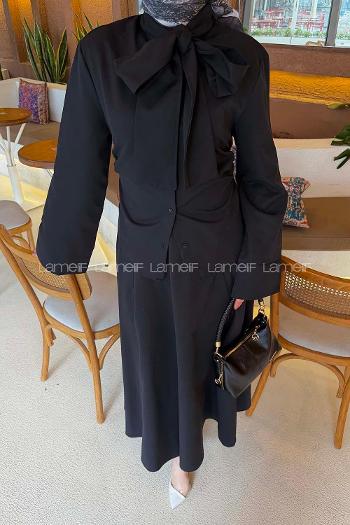 Lamelif Kravat Yaka Tesettür Takım Siyah