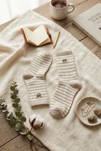 Lamelif Penye Çizgili Ayı Kolej Çorap