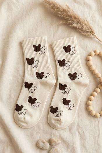 Lamelif Penye Kahverenkli Ayı Kolej Çorap