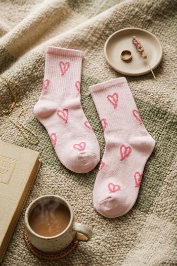 Lamelif Penye Pembe Kalp Kolej Çorap