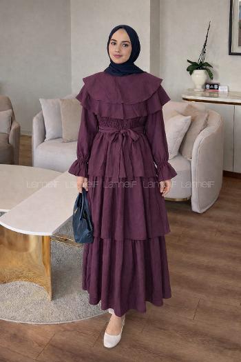 Plum Crew Neck Cotton Fabric Unprinted Dresess