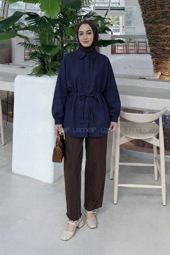 Lamelif Bağlamalı Gömlek Lacivert