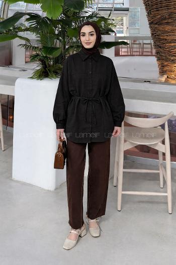 Black Shirt Collar Long Arm Cotton Unprinted Shirt