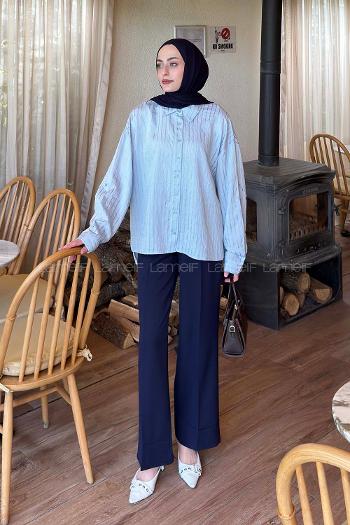 Lamelif Çizgili Modal Gömlek Bebe Mavisi