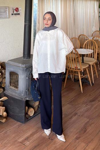 White Shirt Collar Long Arm Viscose Fabric Shirt