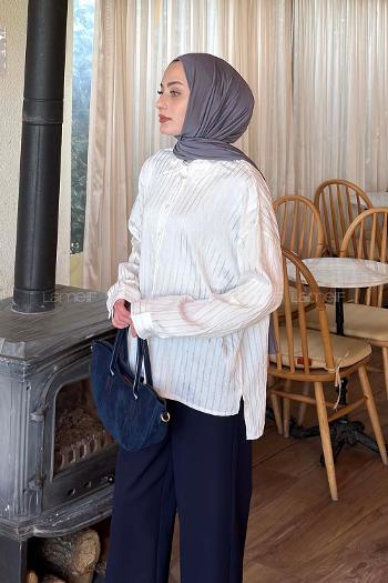 White Shirt Collar Long Arm Viscose Fabric Shirt