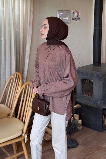 Brown Shirt Collar Long Arm Viscose Fabric Shirt