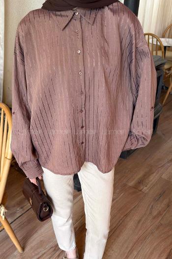 Brown Shirt Collar Long Arm Viscose Fabric Shirt