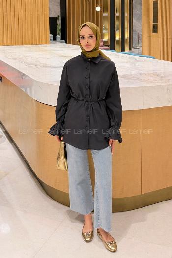 Black Shirt Collar Long Arm Cotton Shirt