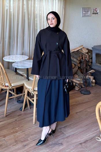 Lamelif Kemerli Ceket Siyah