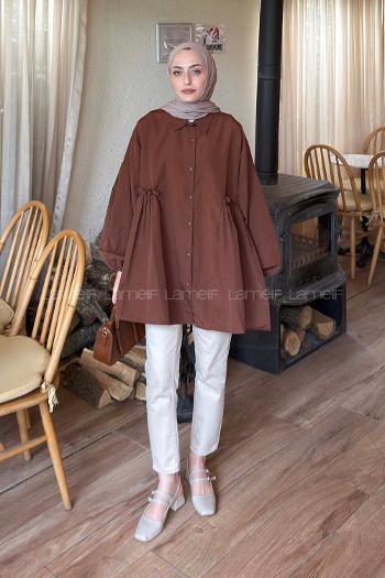 Lamelif Lopez Balon Kol Tunik Acı Kahve