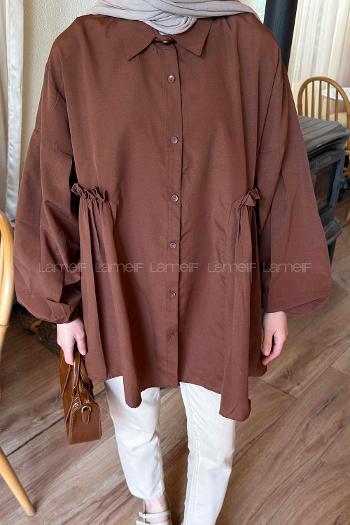 Lamelif Lopez Balon Kol Tunik Acı Kahve