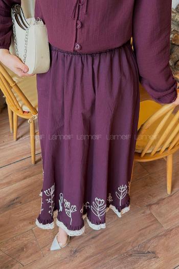 Lamelif Nakışlı Etek Mürdüm