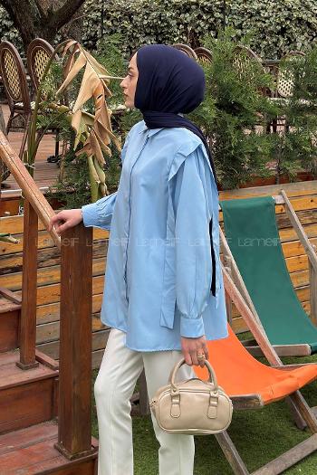 Lamelif Omuz Vatka Detaylı Tesettür Gömlek Bebe Mavisi