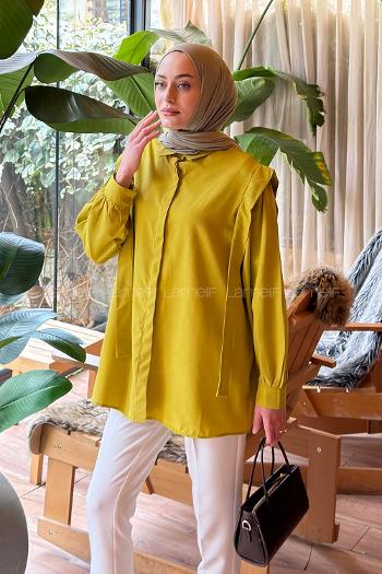 Oil Green Shirt Collar Long Arm Cotton Shirt