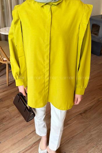 Oil Green Shirt Collar Long Arm Cotton Shirt