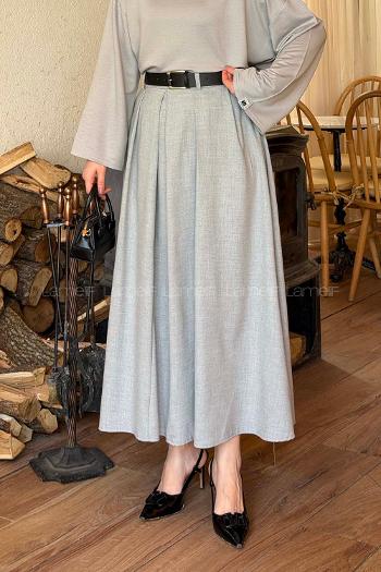 Anthracite Viscose Fabric Elastan Polyester Flared Skirt Skirt