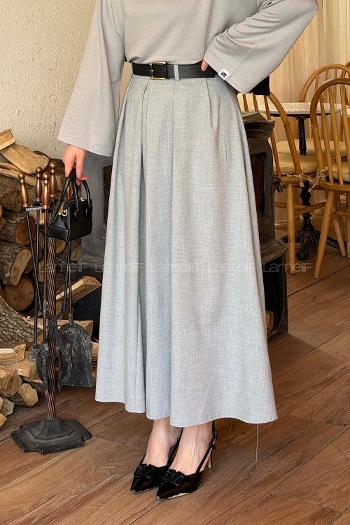 Anthracite Viscose Fabric Elastan Polyester Flared Skirt Skirt