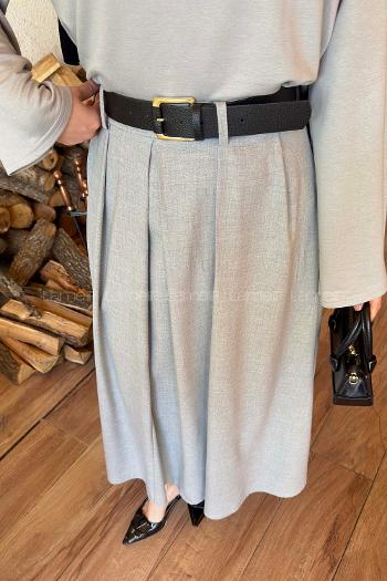 Anthracite Viscose Fabric Elastan Polyester Flared Skirt Skirt