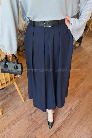 Lamelif Poliviskon Kemerli Etek Lacivert